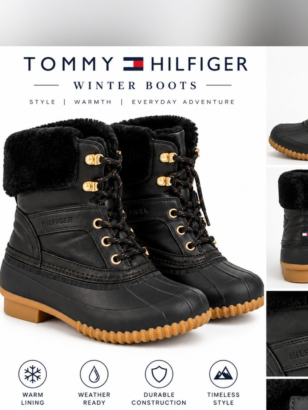 Tommy Hilfiger Black Faux-Fur Cuff Winter Boots